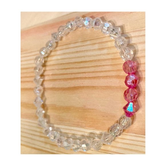 Handmade Clear Bead Bracelet With Pink Accents - Picture 2 of 2